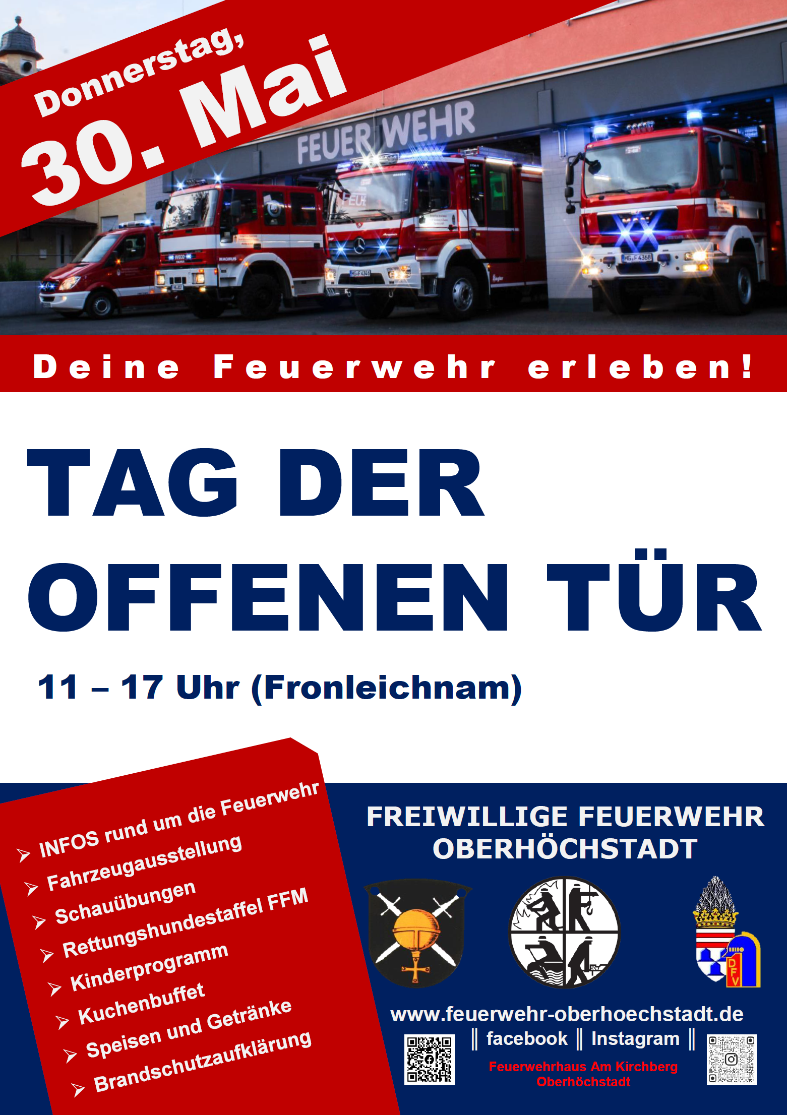Tag der offenen Tür 2024 der freiwilligen Feuerwehr Oberhöchstadt findet am 30. Mai 2024 am Gerätehaus Kronberg-Oberhöchstadt statt.